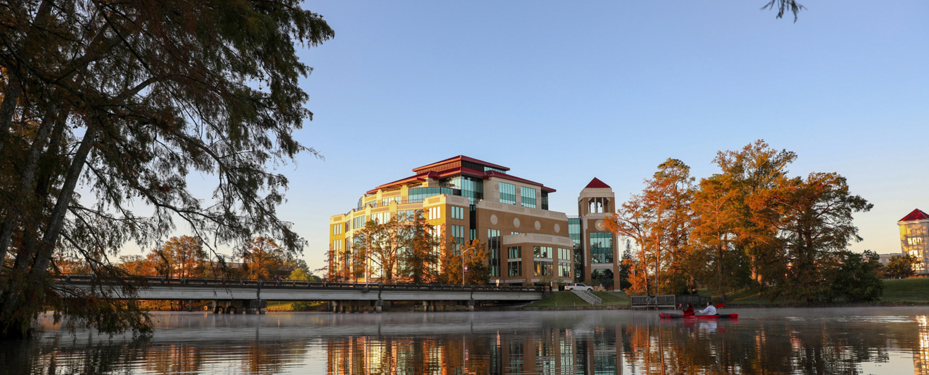 ULM library on Bayou DeSiard with Kayaker in it