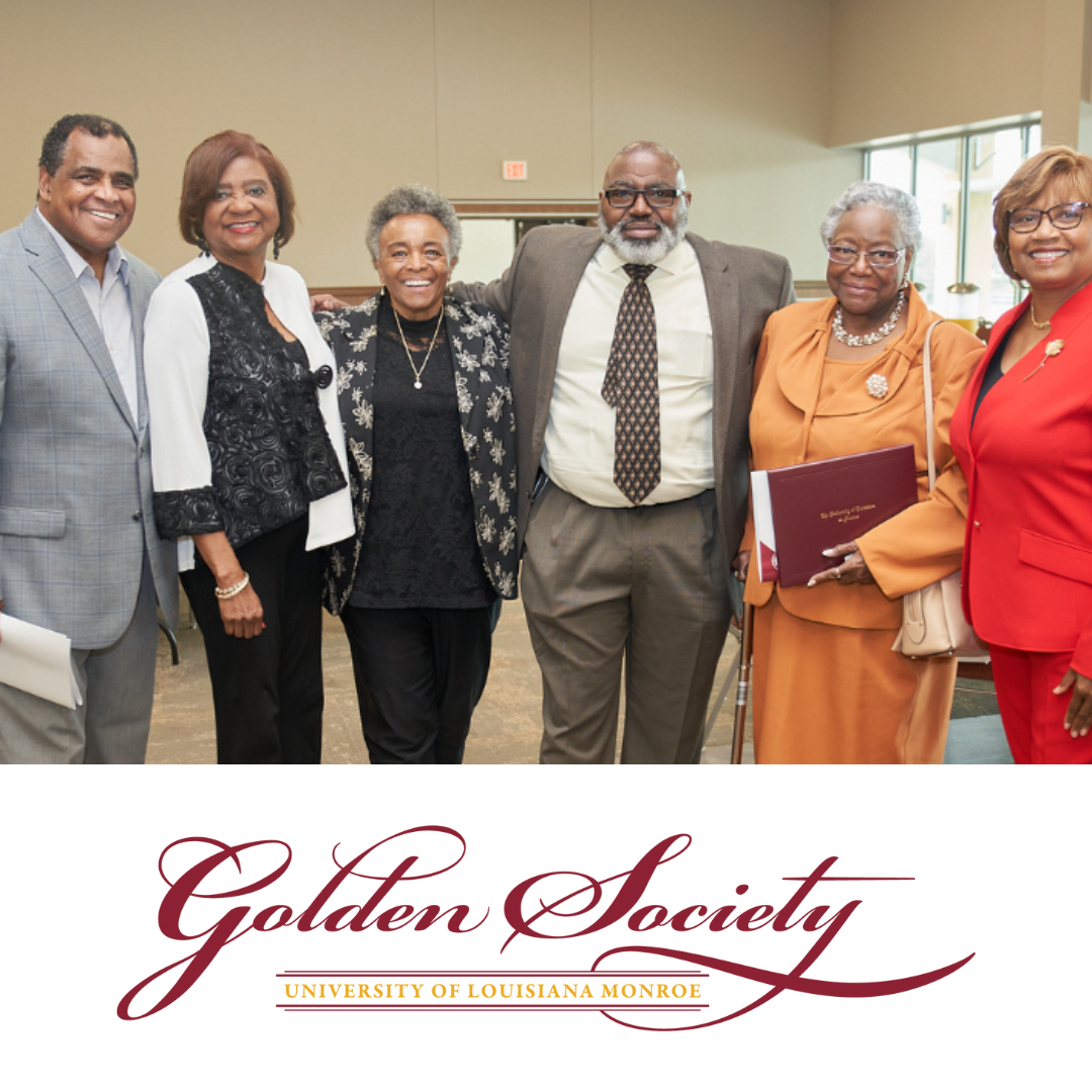 ULM alumni posing together at the Golden Society celebration recognizing graduates who reached their 50-year milestone.