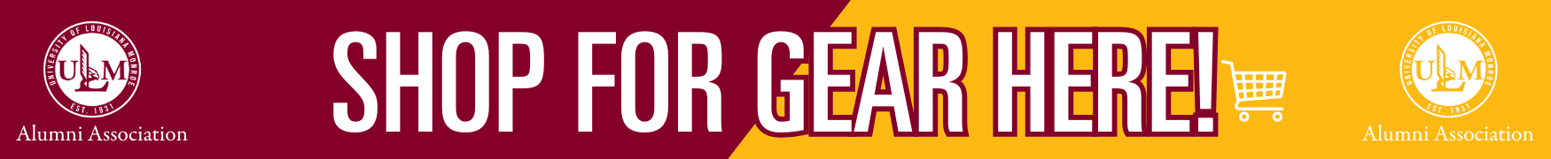 ULM Alumni Association banner inviting visitors to shop for alumni gear.