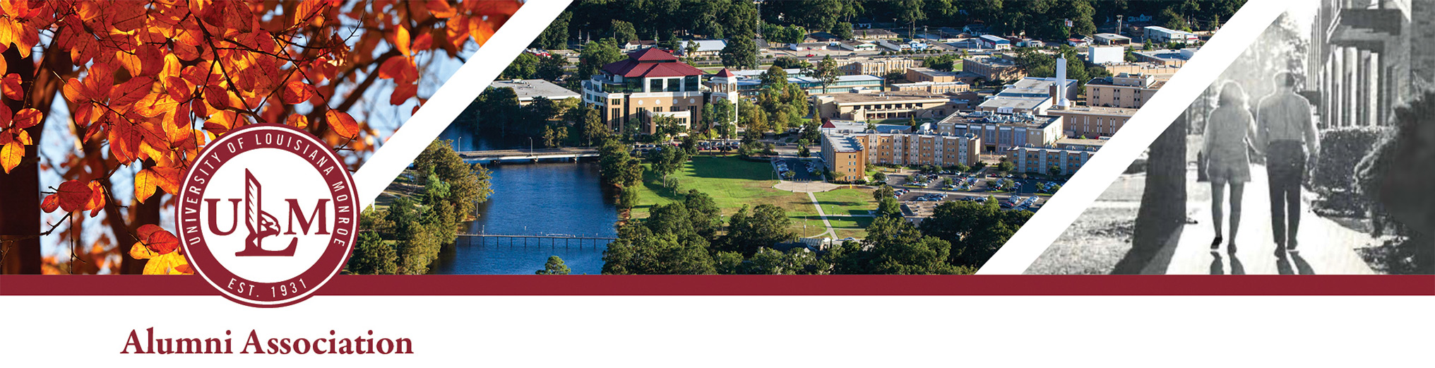 Banner graphic with fall foliage, an aerial view of the University of Louisiana Monroe campus along Bayou Desiard, and the ULM logo.