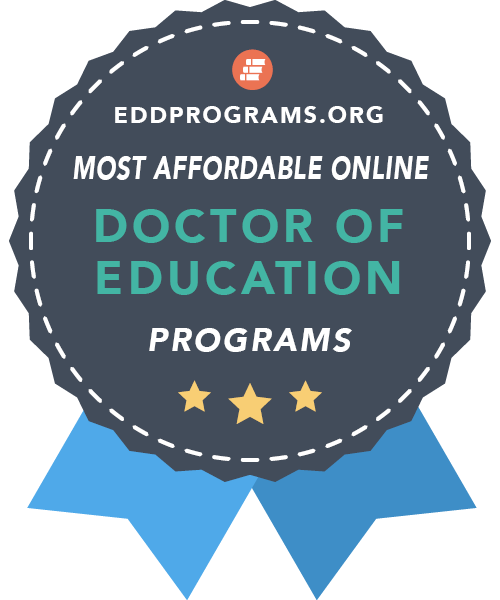 Most affordable Ed. D program a promotional badge for EdDPrograms.org, specifically highlighting their rankings for "Most Affordable Online Doctor of Education Programs"
