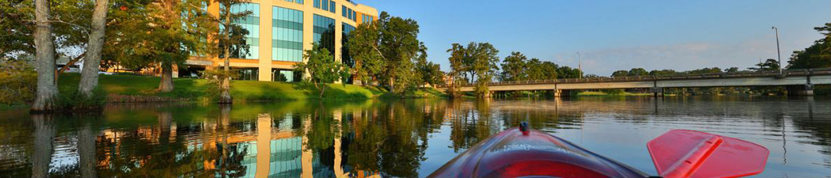 kayak view on the bayou looking at library