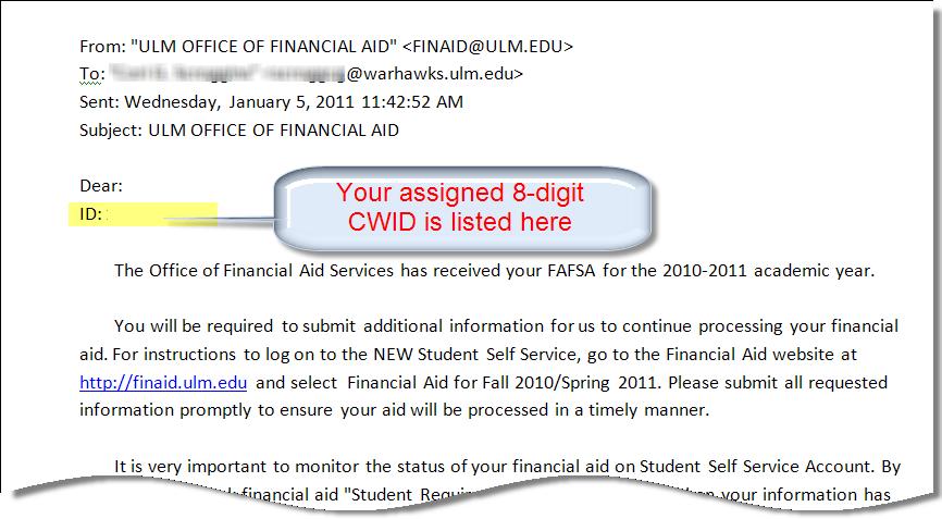 example of letter showing CWID listed in email after the salutation