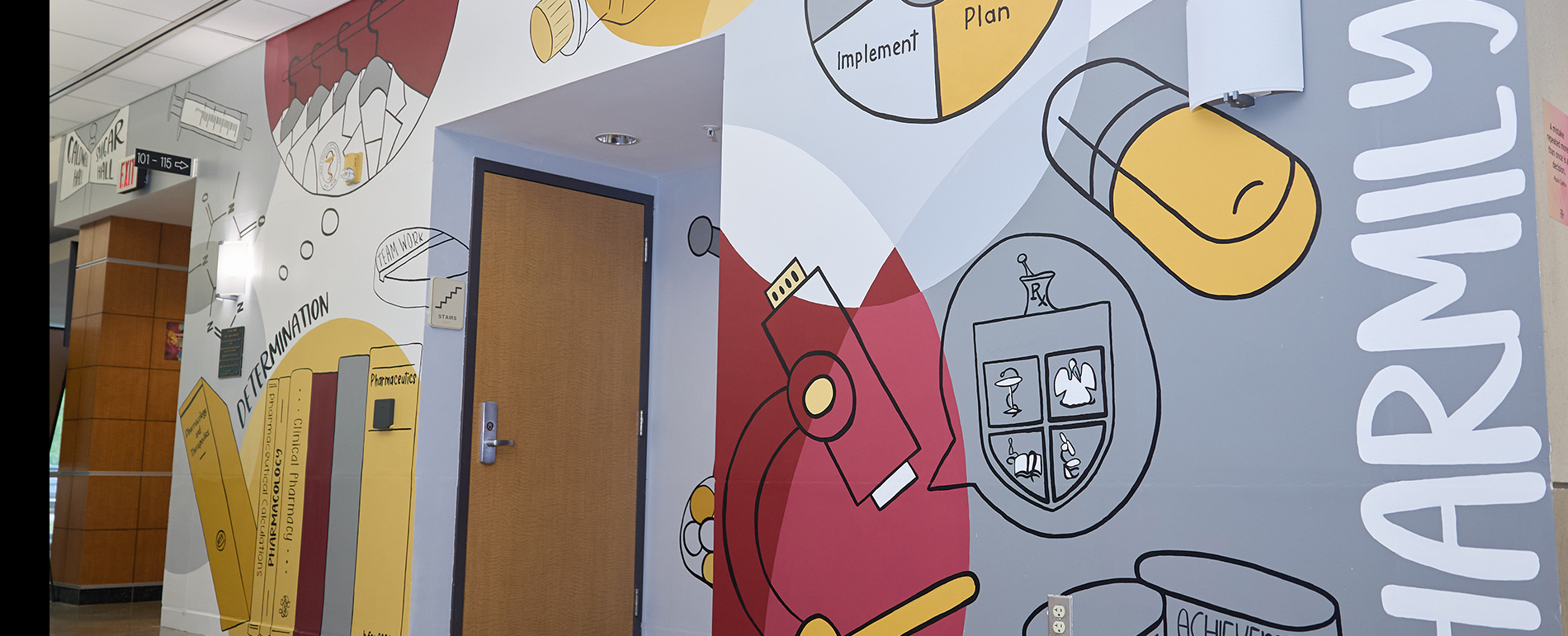 Mural in the College of Pharmacy building painted by ULM art students and Associate Professor Brooke Foy.