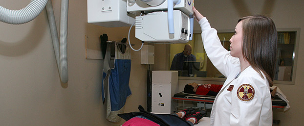 Student practicing in x-ray lab